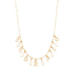 NWT LUNA NORTE Scorpio Gold Tone Astrological Pearl Letter Necklace w/ Gift Box